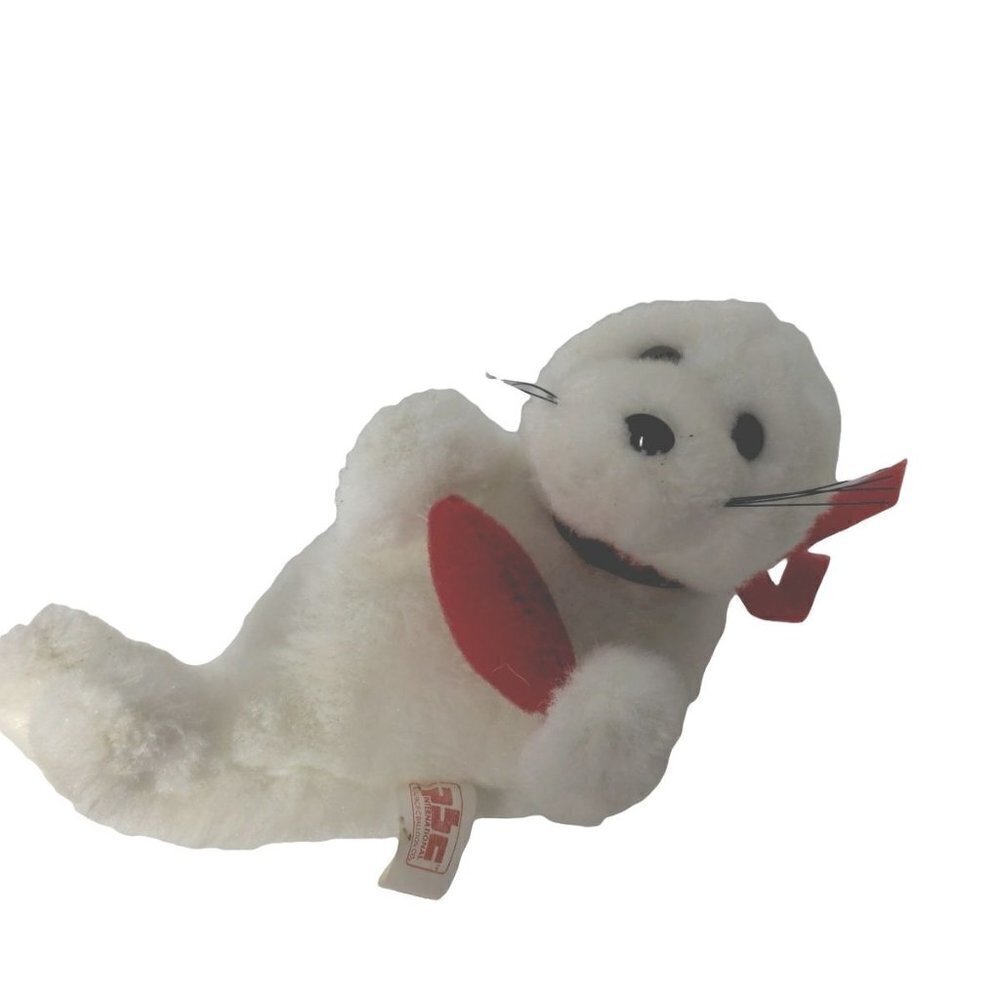 PBC International White Red Heart Seal Sealion Plush 8 Inch